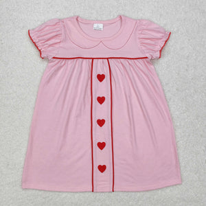 Heart Embroidery Pink Girls Valentine Dress