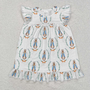 Cartoon Bunny Carrot White Girls Easter Dress