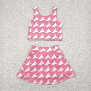 Loudspeaker Pink Vest Athletic Shorts Girls Skirt Sets