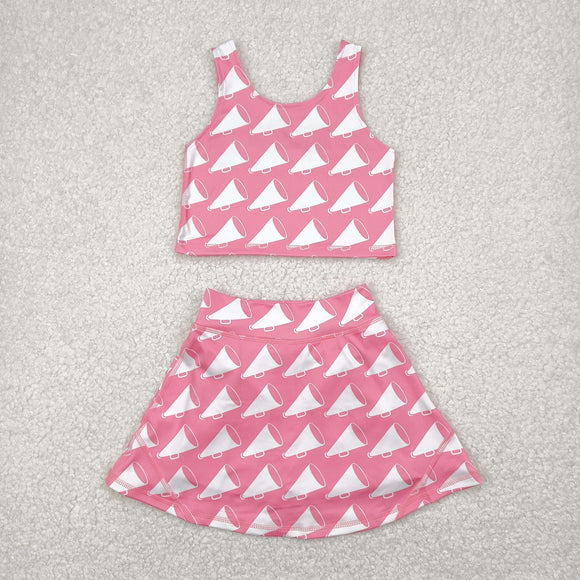 Loudspeaker Pink Vest Athletic Shorts Girls Skirt Sets