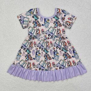 Cartoon Dogs Eggs Purple Girls Easter Dress