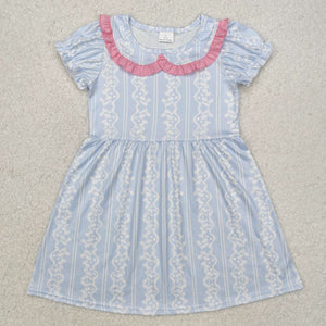 Stripe Pattern Blue Girls Short Sleeve Dress