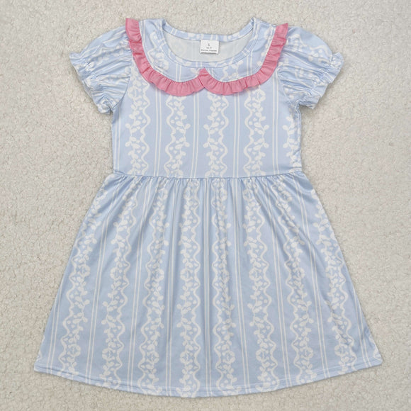 Stripe Pattern Blue Girls Short Sleeve Dress