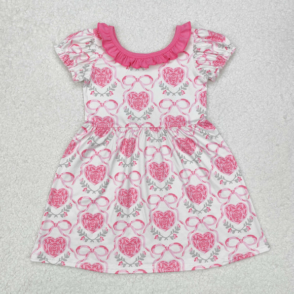 Heart Bow Pattern Pink Girls Valentine Dress