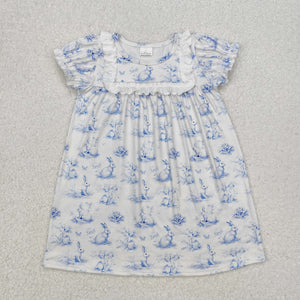 Bunny Floral Ruffles White Girls Easter Dress