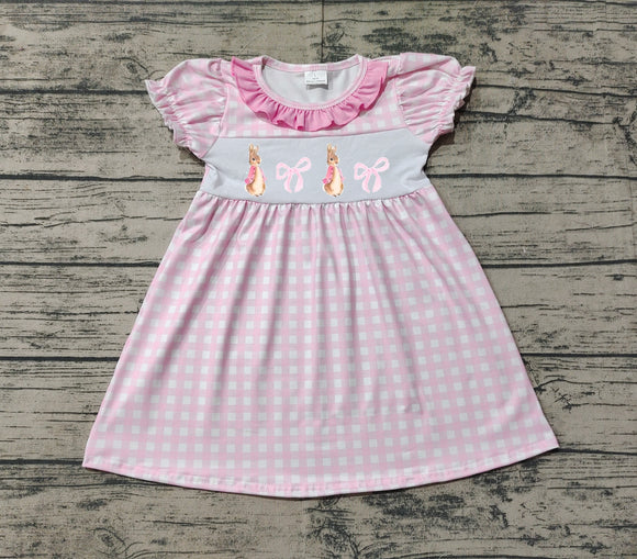 Pre-sale Bunny Bow Pattern Pink Plaid Girls Easter Dress