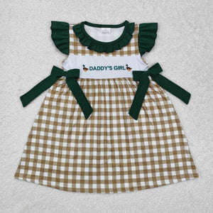 Duck Daddy's Girl Plaid Green Girls Flutter Sleeve Dress