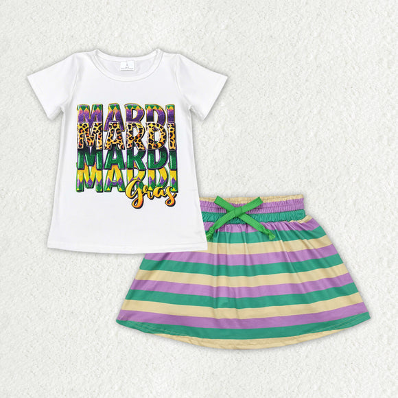 Letters Stripe Shorts Skirts Girls Mardi Gras Outfits