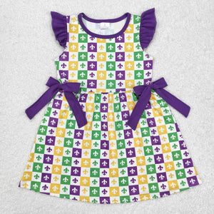 Purple Bows Plaid Girls Mardi Gras Dress