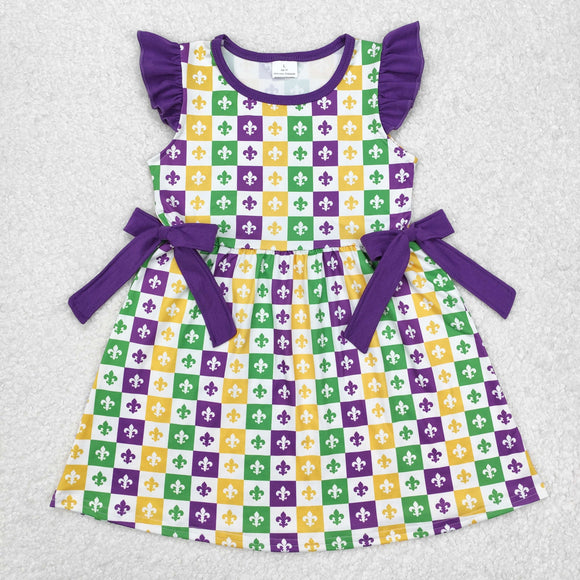 Purple Bows Plaid Girls Mardi Gras Dress