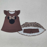 Cartoon Leopard Print Brown Shorts Girls Skirt Sets