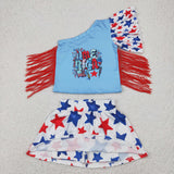 America Red Tassels Stars Shorts Skirt Girls 4th of July Outfits
