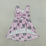 Cow Print Bow Pattern Pink Athletic Shorts Girls Sleeveless Dress