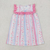 Floral Stripe Pink Ruffles Girls Sleeveless Dress