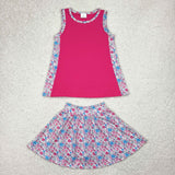 Floral Hot Pink Shorts Girls Skirt Sets