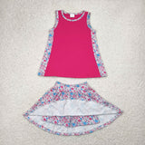 Floral Hot Pink Shorts Girls Skirt Sets
