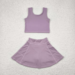 Solid Purple Vest Athletic Shorts Girls Skirt Sets