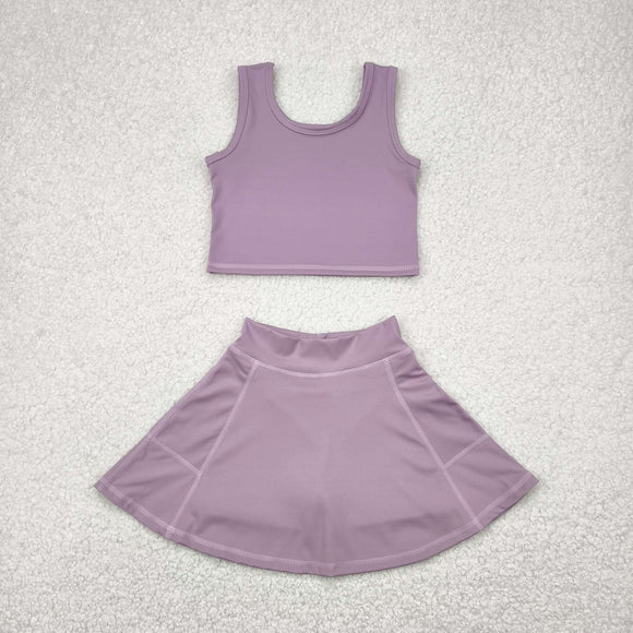 Solid Purple Vest Athletic Shorts Girls Skirt Sets