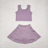 Solid Purple Vest Athletic Shorts Girls Skirt Sets
