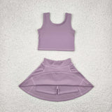Solid Purple Vest Athletic Shorts Girls Skirt Sets