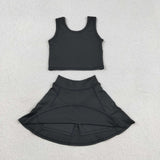 Solid Black Vest Athletic Shorts Girls Skirt Sets