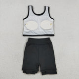 Solid Black Vest Athletic Shorts Girls Skirt Sets