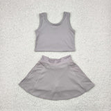 Solid Gray Vest Athletic Shorts Girls Skirt Sets