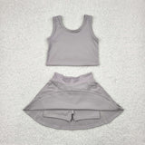 Solid Gray Vest Athletic Shorts Girls Skirt Sets