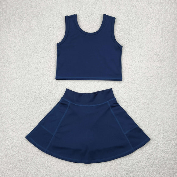 Solid Navy Vest Athletic Shorts Girls Skirt Sets