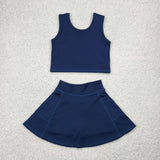 Solid Navy Vest Athletic Shorts Girls Skirt Sets