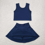 Solid Navy Vest Athletic Shorts Girls Skirt Sets