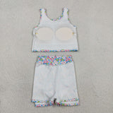 Blue Pink Floral Athletic Shorts Girls Skirts Sets