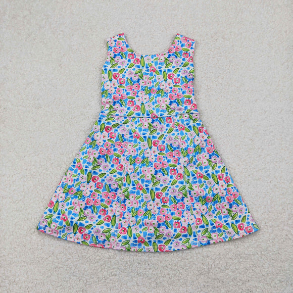 Pink Floral Blue White Athletic Shorts Girls Sleeveless Dress
