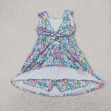 Pink Floral Blue White Athletic Shorts Girls Sleeveless Dress