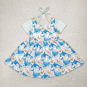 Dolphin White Girls Short Sleeve Dress