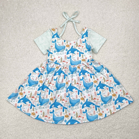 Dolphin White Girls Short Sleeve Dress