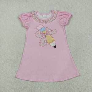 Floral Bow Pencil Pink Girls Back to School Dress