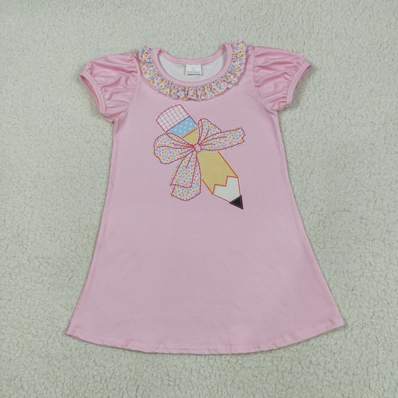 Floral Bow Pencil Pink Girls Back to School Dress