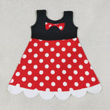 Cartoon Scalloped Polka Dots Red Black Girls Sleeveless Dress