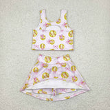 Softball Pink Bow Pattern Vest Athletic Shorts Girls Skirt Sets