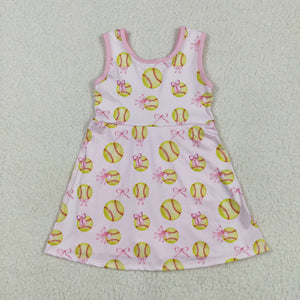 Softball Pink Bow Pattern Athletic Shorts Girls Sleeveless Dress