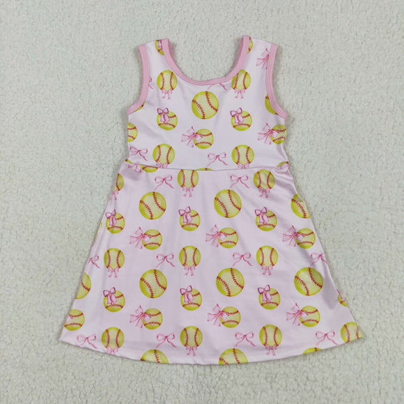Softball Pink Bow Pattern Athletic Shorts Girls Sleeveless Dress