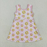 Softball Pink Bow Pattern Athletic Shorts Girls Sleeveless Dress