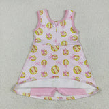 Softball Pink Bow Pattern Athletic Shorts Girls Sleeveless Dress