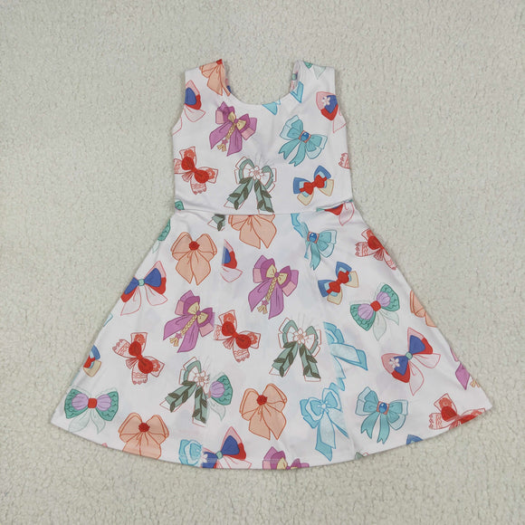 Cartoon Bow Pattern Pink Athletic Shorts Girls Sleeveless Dress