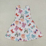 Cartoon Bow Pattern Pink Athletic Shorts Girls Sleeveless Dress