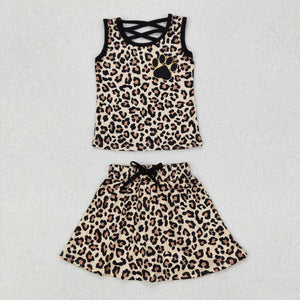 Paw Print Leoaprd Print Shorts Girls Skirt Sets