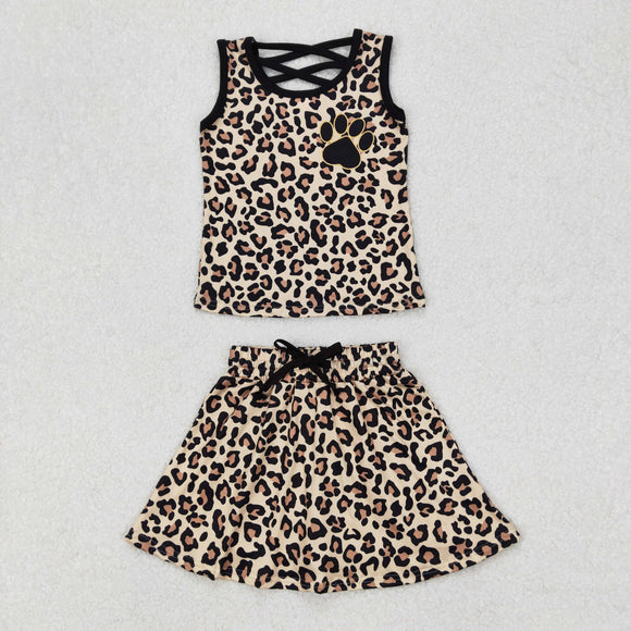 Paw Print Leoaprd Print Shorts Girls Skirt Sets