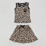 Paw Print Leoaprd Print Shorts Girls Skirt Sets
