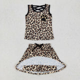 Paw Print Leoaprd Print Shorts Girls Skirt Sets